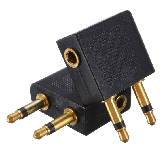 2 PCS 3.5mm to 2 x 3.5mm Airplane Golden Plated Headphone Jack Plug Adapter