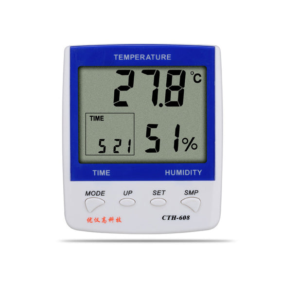 UYIGAO CTH-608 Indoor LCD Digital High Thermometer-hygrometer 14F-140F Humidity 10%RH-99%RH Thermometer Hygrometer Weather Station Clock