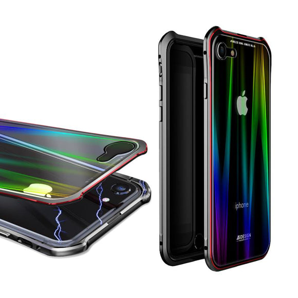 Luphie Protective Case For iPhone 8 Gradient Magnetic Adsorption Aluminum Tempered Glass Cover