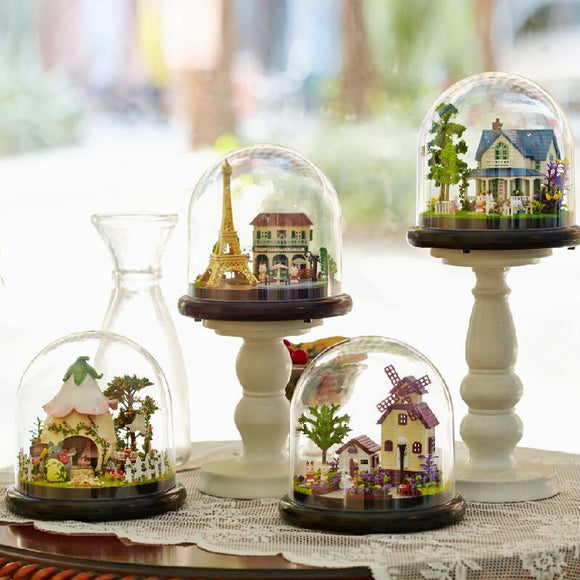 CuteRoom Travel Series DIY Dollhouse Villa House Miniature With LED Lights Cover Collection Gift Toy