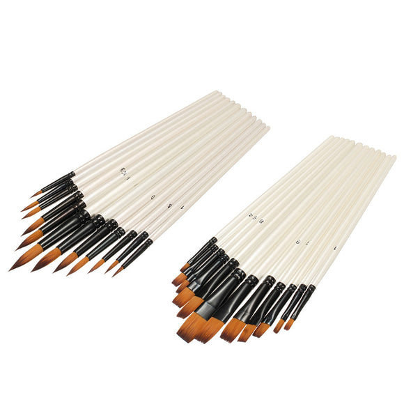 12Pcs/Set Nylon Artist Watercolor Paint Brush Acrylic Painting Brush Art Supplies Flat head Pointed