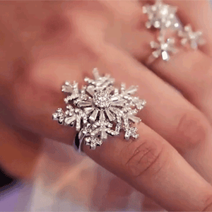 Big Crystal Stone Cubic Zirconia Snowflake Swivel Rotatable Opening Resizable Ring for Girl Women