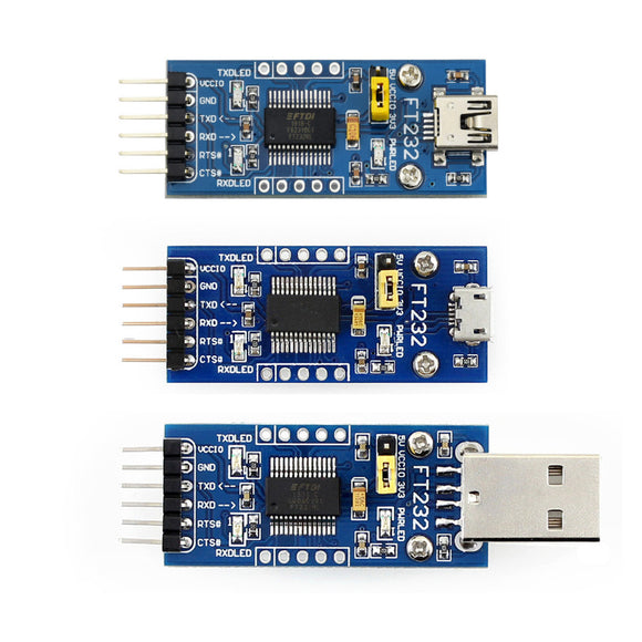 Waveshare FT232 Module USB to Serial USB to TTL FT232RL Communication Module Mini/Micro/Type-A Port Flashing Board