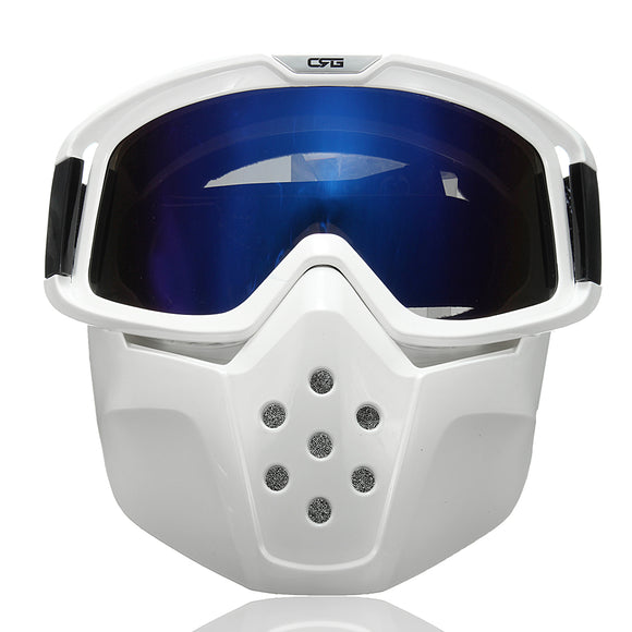 Detachable Goggles Face Mask Helmet Modular Shield Motorcycle Riding Blue Lens