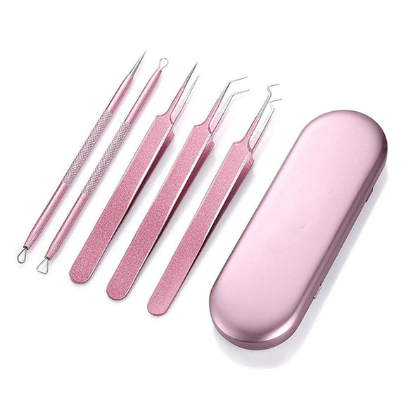 5Pcs Rose Gold Acne Blackhead Tools Set Remover Comedone Extractor Pimple Removal