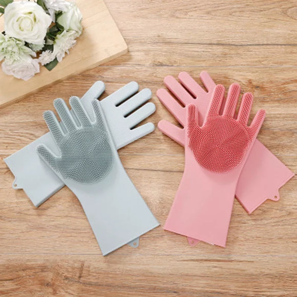 2Pcs/1Pair Non-slip Wear-resistant Kitchen Gloves Wash Dish Bowl Cleaning Brushes