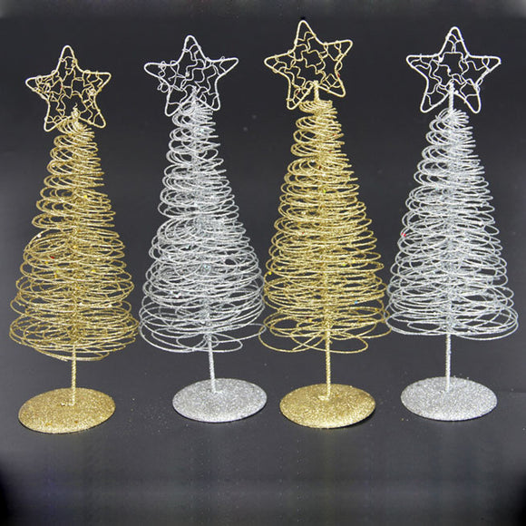 Christmas 2017 Mini Iron Christmas Tree Gold Silver Ornament Table Desk Decoration Christmas Gifts