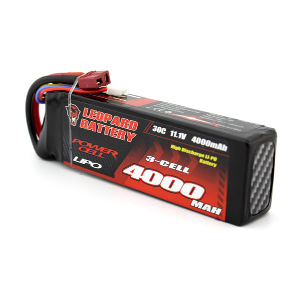 LEOPARD Power 11.1V 4000mAh 30C 3S T Plug Lipo Battery for 1:8 1:10 RC Car