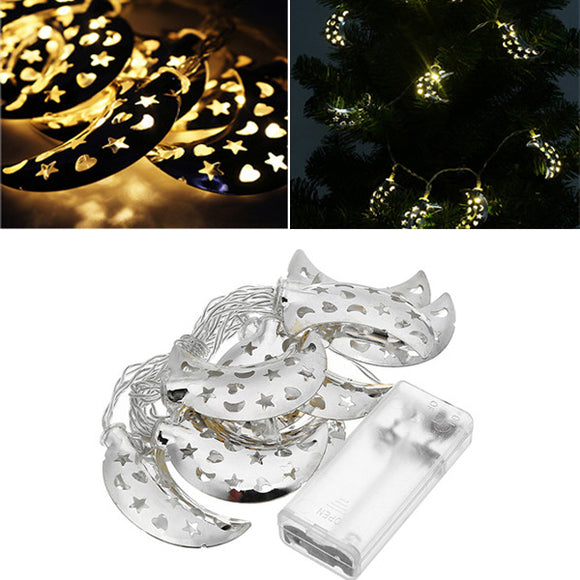 Battery Operated 10LEDs Silver Metal Moon Shaped Warm White Indoor String Light For Christmas