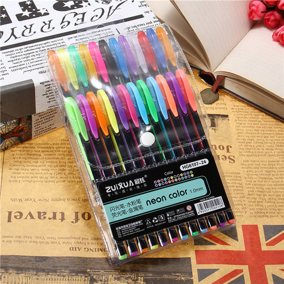 24 Pcs Color Gel Pen Set Adult Coloring Book Ink Pen Drawing Painting Craft Art for School Home