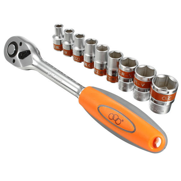 10pcs 1/2inch 8-22mm CR-V Metric Ratchet Wrench Socket Repair Tool Kit