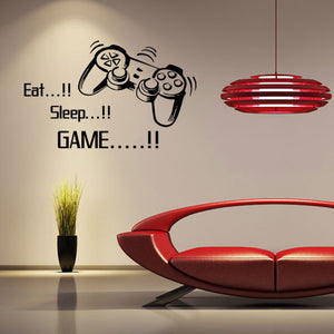 Creative Art Game Handle Wall Stickers EAT SLEEP GAME" Black Vinyl Removable Printed Wall Sticker"