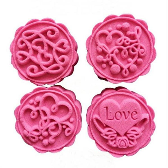 4 Stamps One Barrel Love Moon Cake Mould Hand Pressure Pastry Baking DIY Tools