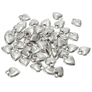 50Pcs Silver Metal Love Heart Shape Pendant Charm DIY