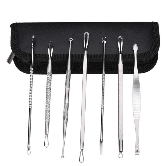 Y.F.M 7Pcs Stainless Steel Blackhead Extractor Whitehead Acne Pimple Remover Tool Set Kit
