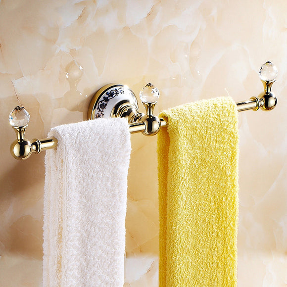 WANFAN 6319 Bathroom Prolonged Decorative Gold Luxury Double Bars Crystal Wall Mounted Towel Holder