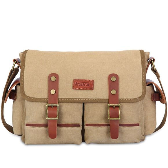 KAKA Men Vintage Canvas Shoulder Bag Durable Casual Outdoor Leisure Crossbody Bag Messenger Bag