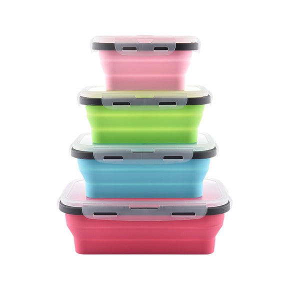 IPRee 4Pcs Silicone Lunch Box Folding Food Container Camping Picnic Fresh Storage Tableware