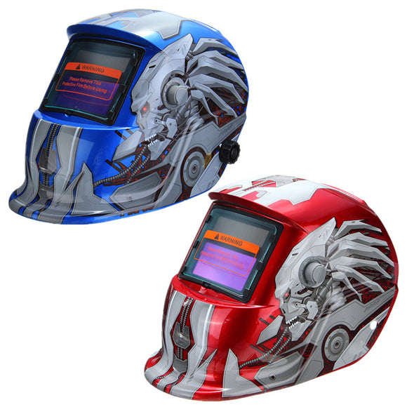 Solar Auto Darkening Welding Helmet Tig Mask Grinding Weldingr Mask Red Blue Robot Pattern