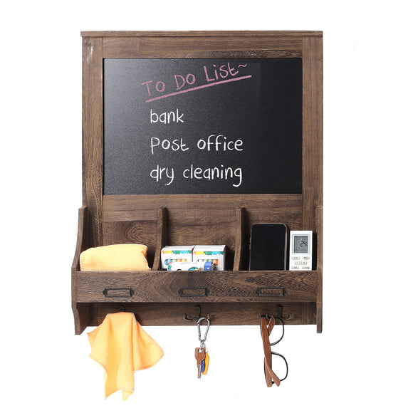 Wood Chalkboard Blackboard Wall Memo Message Note Drawing Board Storage Chalk Holder with 3 Hooks