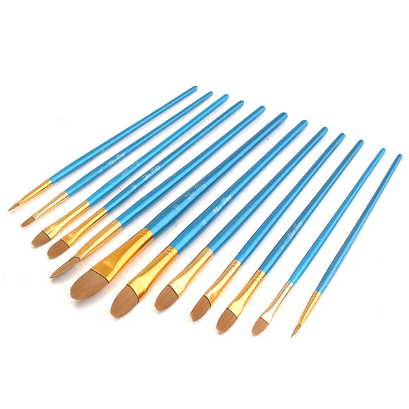 12 Pcs Nylon Hair Acrylic Watercolor Round Pointed Tip Artists Paint Brush Set