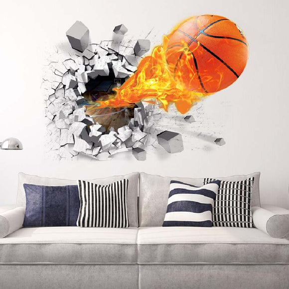 Fashion 3D Basketball Wall Sticker Green Poster Art Stickers Kids Rooms Home Decoration Accessories