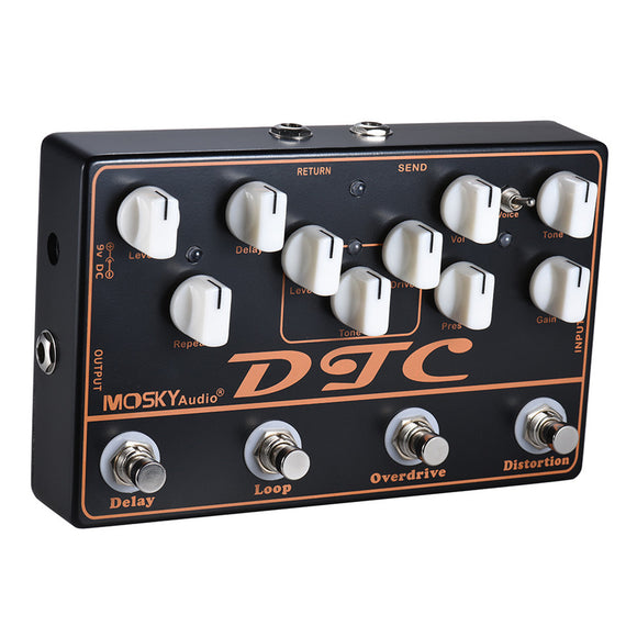 MOSKY DTC 4 in 1 Electric Guitar Effects Pedal with Distortion Overdrive Loop Delay