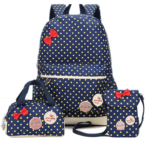3 Pcs Children School Bags Dots Shoulder Backpack Camping Travel Handbag Nylon Cross Body Bag