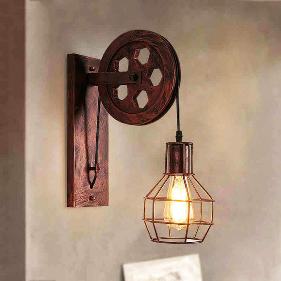 E27 Vintage Retro Vintage Light Shade Ceiling Lifting Pulley Industrial Wall Lamp Fixture