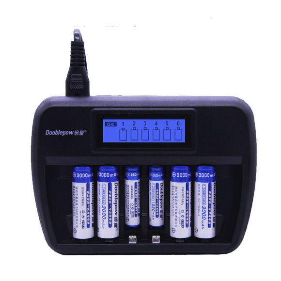 Doublepow K66 6 Slot Quick Charge AA AAA Rechargeable Battery Charger with LCD Display