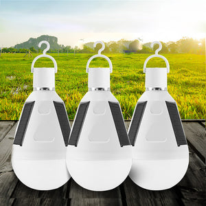 3pcs 7W Solar Powered E27 LED Rechargeable Light Bulb Tent Camping Emergency Lamp with Hook