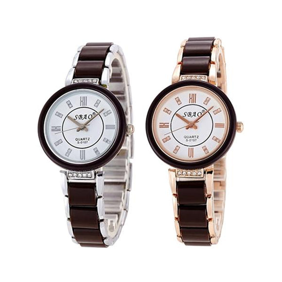 SBAO Fashion Ladies Ceramic Bracelet Watch Round Dial Women Analog Quartz Watch S-0107