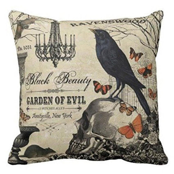 Halloween Soft Black Bird Pattern Pillowcase Cotton Linen Throw Pillow Cushion Cover