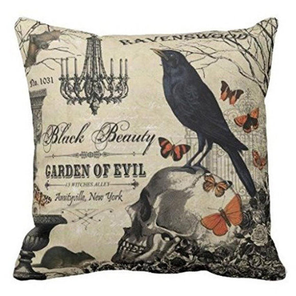Halloween Soft Black Bird Pattern Pillowcase Cotton Linen Throw Pillow Cushion Cover