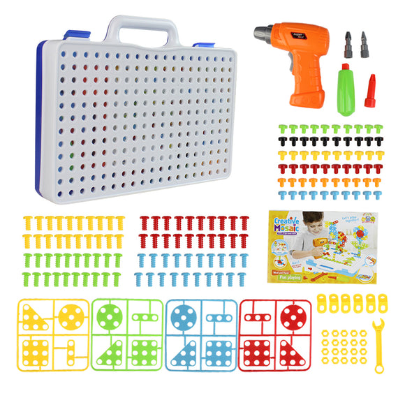 Topacc 240Pcs Children Fun Electric Drill Puzzle Toys Disassemble Screw Nut Assembly Combination Toys