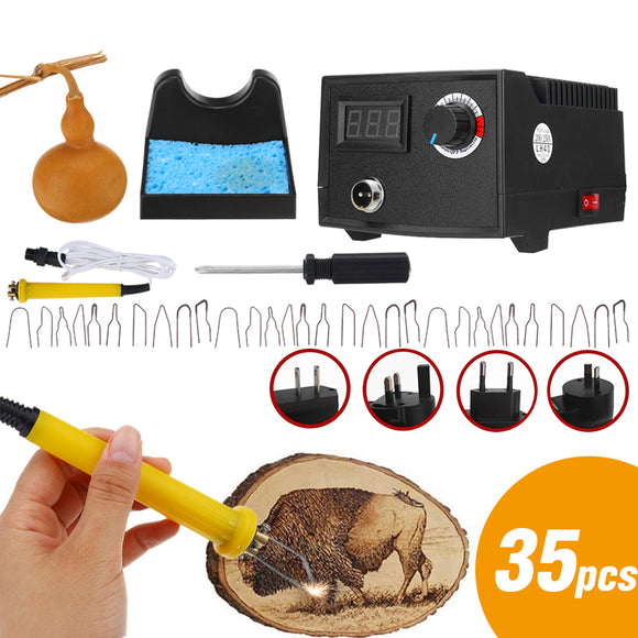 220V Pro Wood Burner Pyrography Pen Burning Machine Gourd Wood Crafts Tool Kit