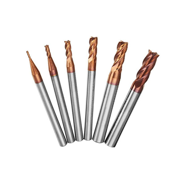 Drillpro 6pcs 1-6mm 4 Flutes Tungsten Carbide End Mill Cutter HRC55 AlTiN Coating End Mill Cutter