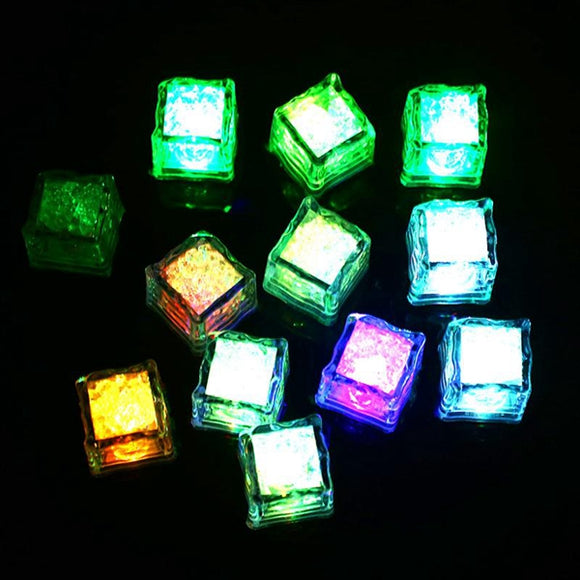Colorful Liquid Sensor LED Glowing Ice Cube Night Light Drinking Wine Wedding Party Bar Decoration