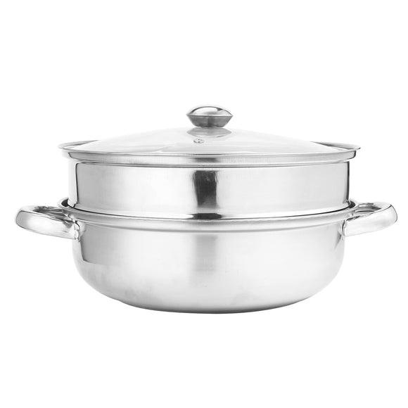 2 Tier 27.5cm Stainless Steel Food Steamer Pot Pan Vegetable Cooker Glass Lid