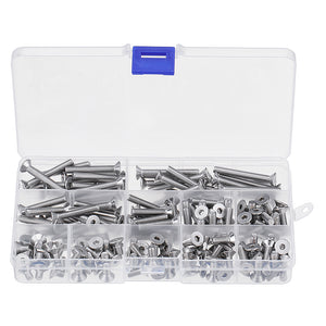 165Pcs M5 304 Stainless Steel Hex Socket Flat Head Screw Bolts Assortment Set