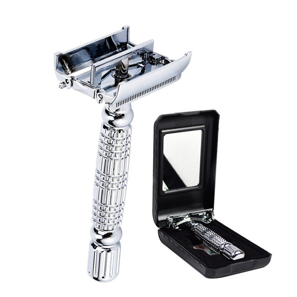 BAILI BD179 Barber Safety Blade Razor Manual Shaver Double Edge Butterfly Twist Open T-Shaped Unisex 1 Travel Case with Mirror