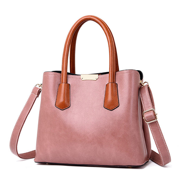 Pure Color Simple Handbag Shoulder Bag For Women