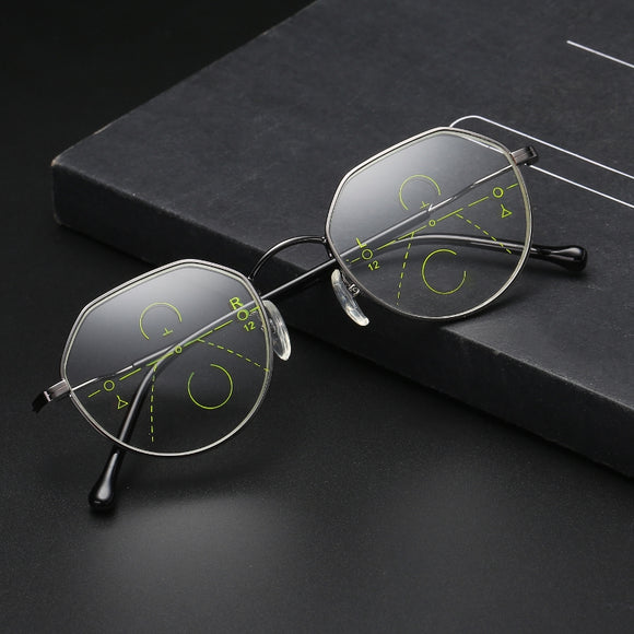 Geometric Progressive Multifocal Presbyopia Reading Glasses Full Frame Resin Lens Glass