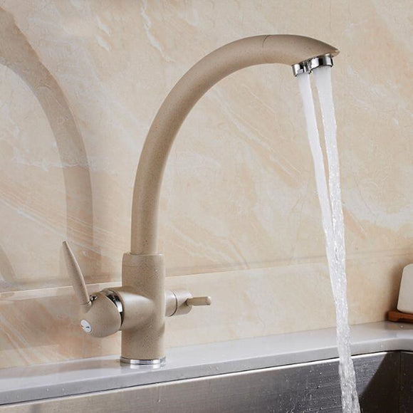 Water Purifier Kitchen Sink Faucet Hot Cold Mixer Tap Double Handles Double Water Outlet Deck Mount