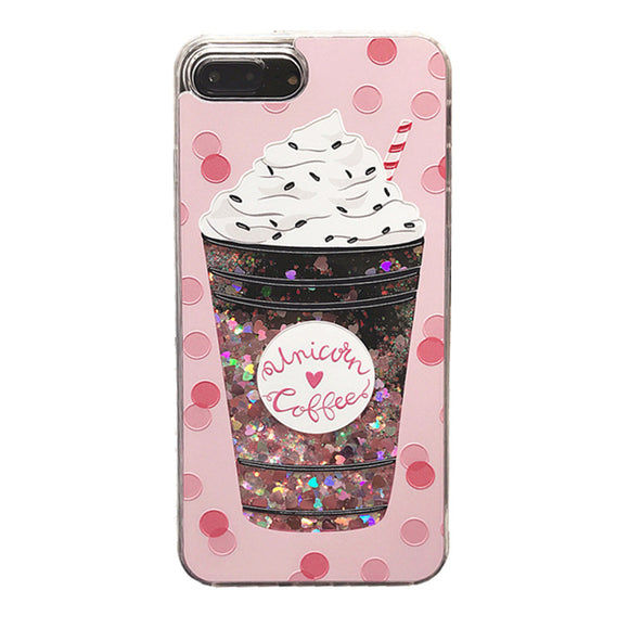 3D Cartoon Glitter Quicksand Drink Bottle Ice Cream Shiny Bling Case for iPhone 6/6s plus 7/7Plus