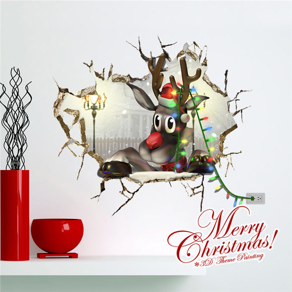 3D Christmas Reindeer PAG STICKER Snow Wall Decals Sticker Home Wall Hole Decor Gift