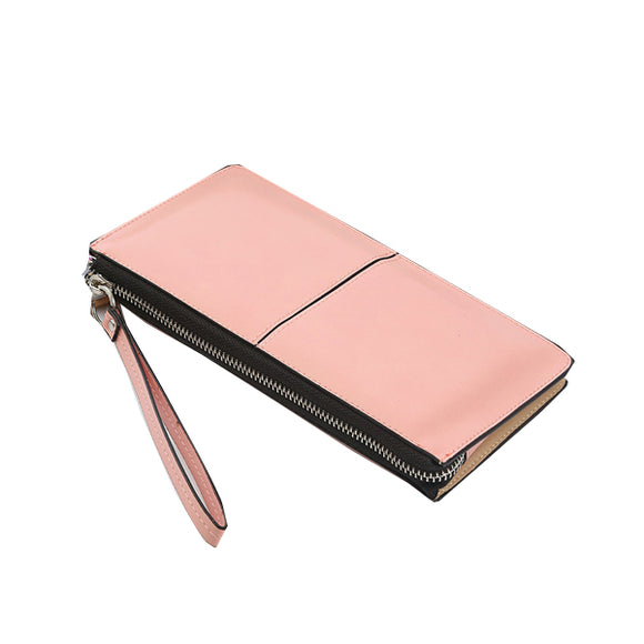 Woman PU Patchwork Line Wallet Elegant Ultra Thin Wristlet Wallet Phone Wallet