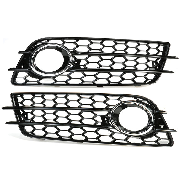 Plating Front Fog Light Cover Honeycomb Hex Grille Grill For Audi A4 B8 S-Line S4 2008-2012