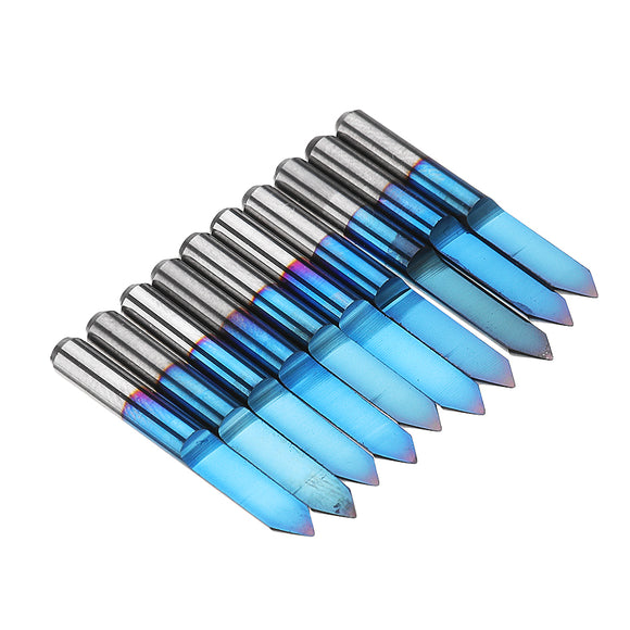 Drillpro 10pcs 0.1/0.2/0.3/0.4mm 60 Degree Engraving Bit Flat Bottom PCB Engraving Bit Blue NANO Coated Carbide CNC Router Tool