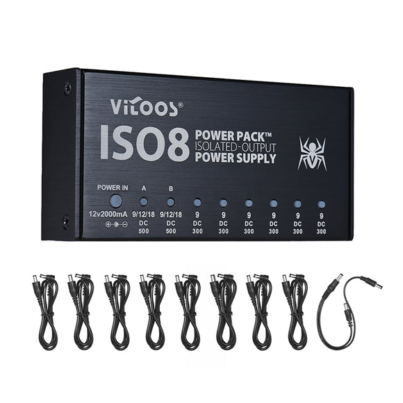 VITOOS ISO8 Compact Size Guitar Effects Power Supply Adapter Noise Reduction Isolated DC Outputs for 9V/ 12V/ 18V Guitar Effects